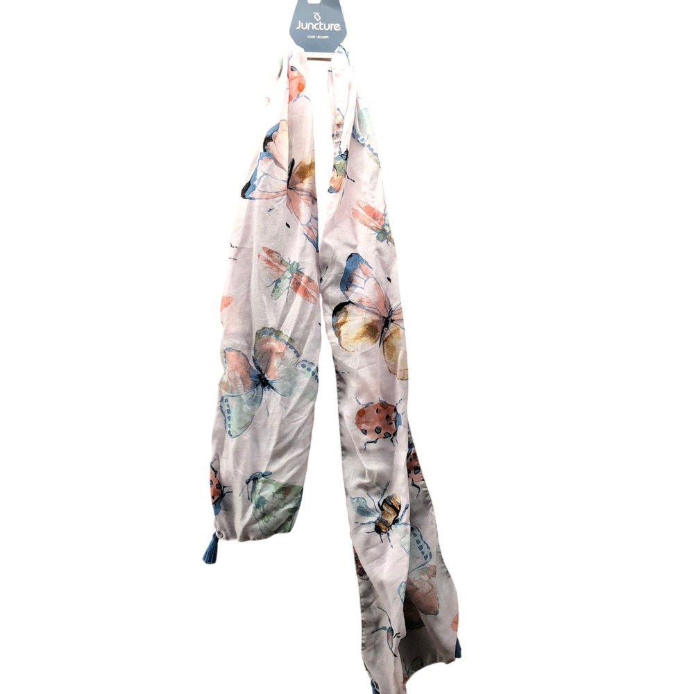 NWT Juncture Butterfly Insect Print Lightweight Scarf Women Light Pink Rectangle